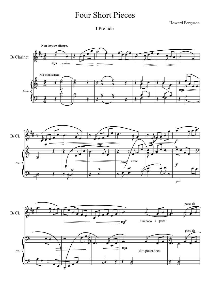 Four short pieces I. Prelude Sheet music for Piano, Clarinet other (Solo) |  Musescore.com