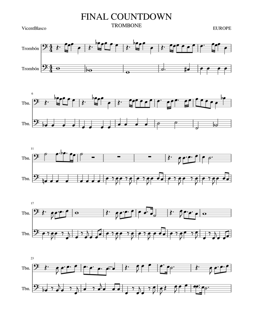 The Final Countdown Solo Pdf FINAL COUNTDOWN Sheet music for Trombone (Brass Duet) | Download and print in PDF or MIDI free