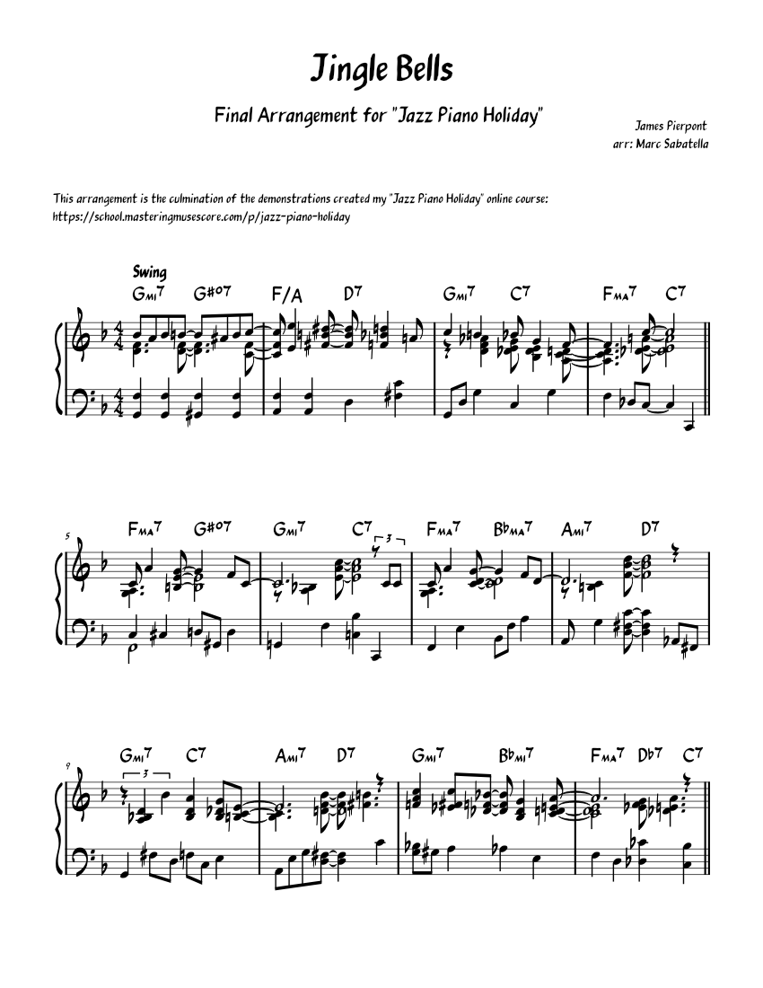 Jingle Bells Jazz Piano Holiday (Final Arrangement) Sheet music for