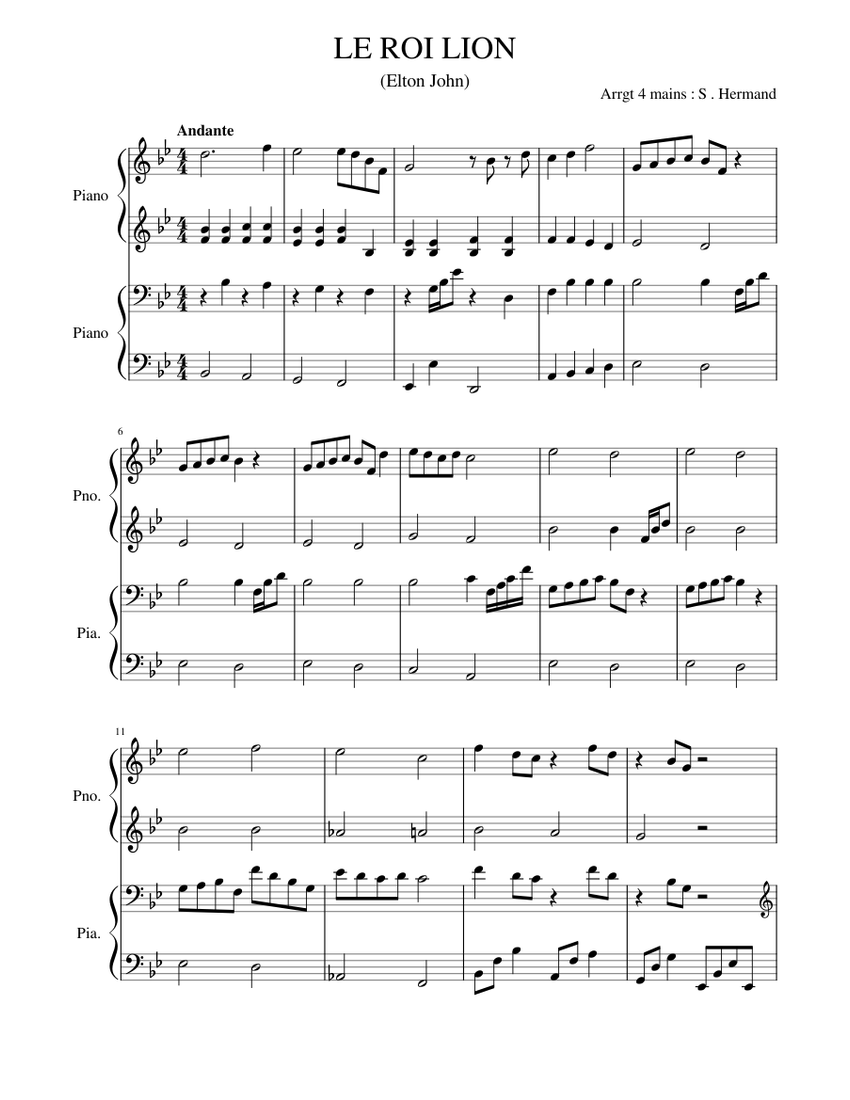 LE ROI LION de Disney Sheet music for Piano (Solo) | Musescore.com