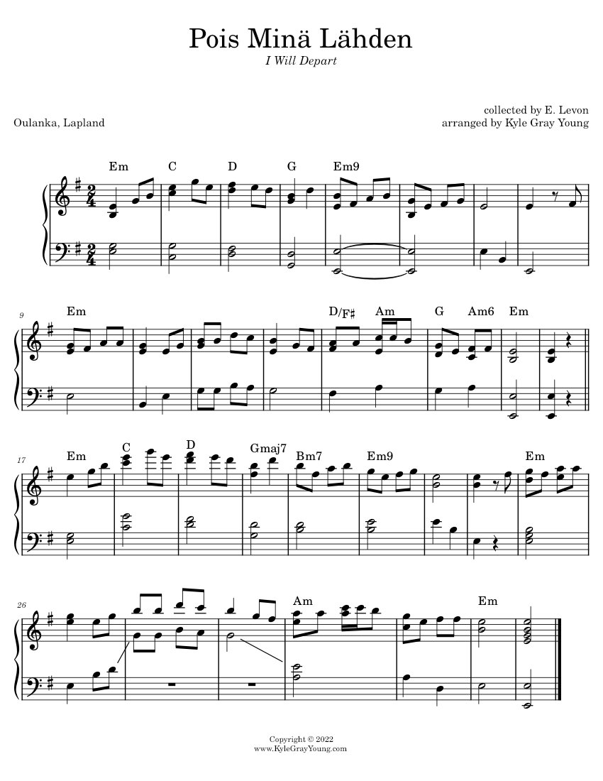Pois Minä Lähden – Finnish Folk Tune (piano) Sheet music for Piano (Solo)  Easy | Musescore.com