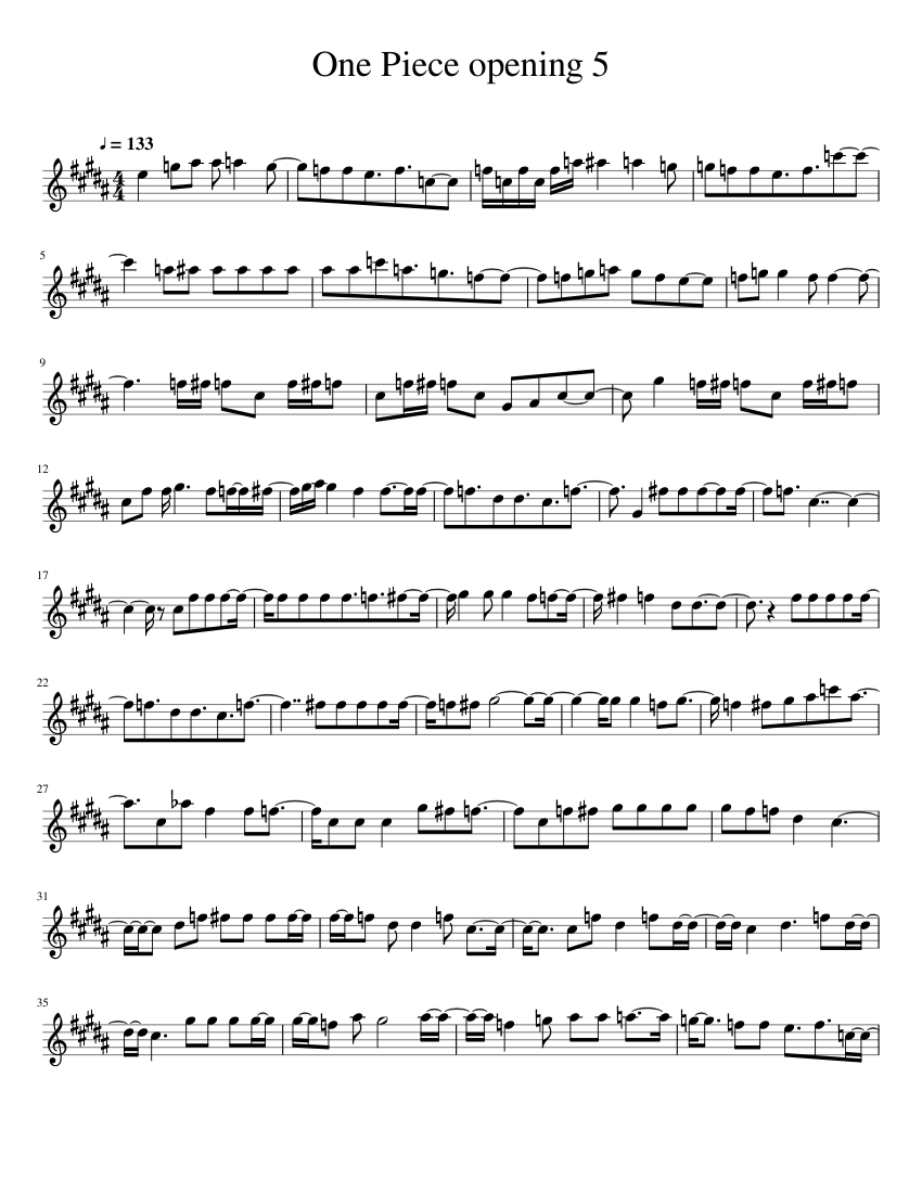 One Piece Opening 5 (Edited) Sheet music for Flute (Solo)