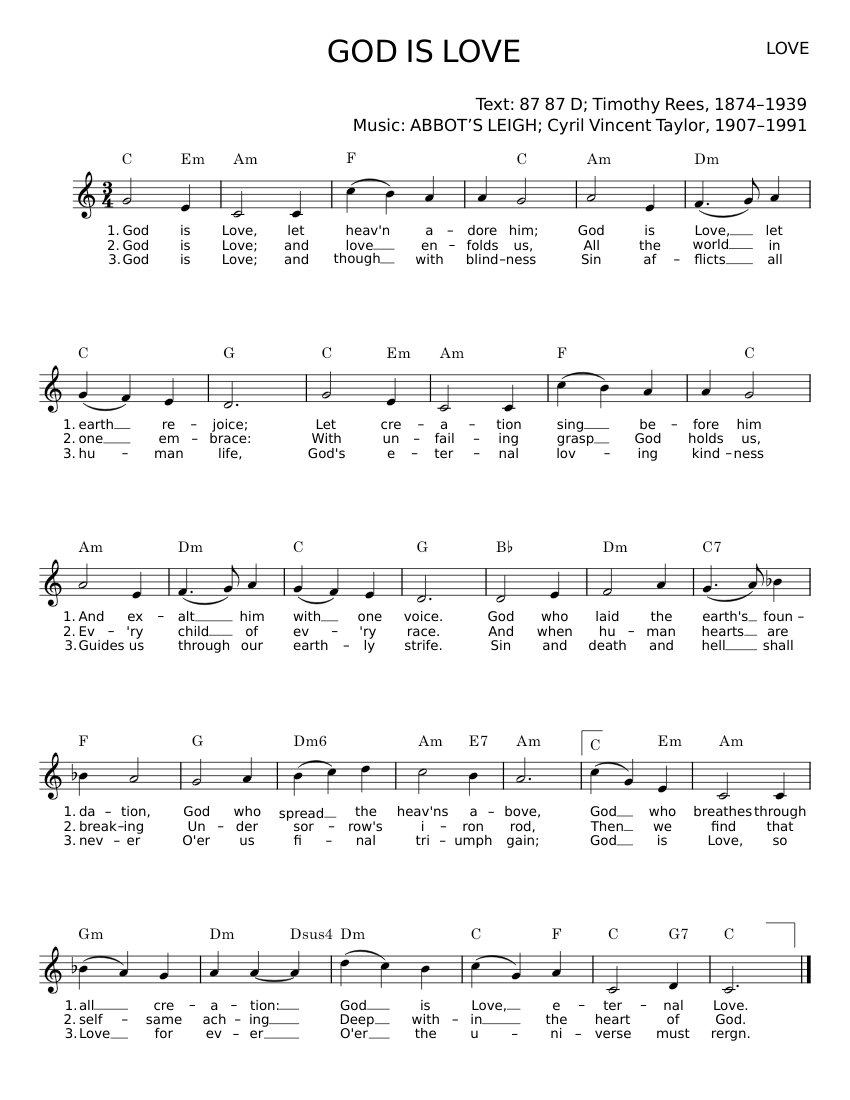 Tim Rees Musician GOD IS LOVE - Timothy Rees Sheet Music for Synthesizer (Solo ...