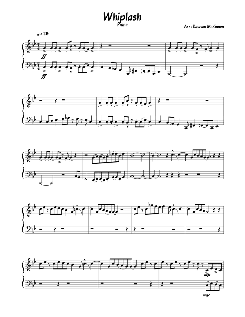 Whiplash Sheet music for Piano (Solo) | Musescore.com