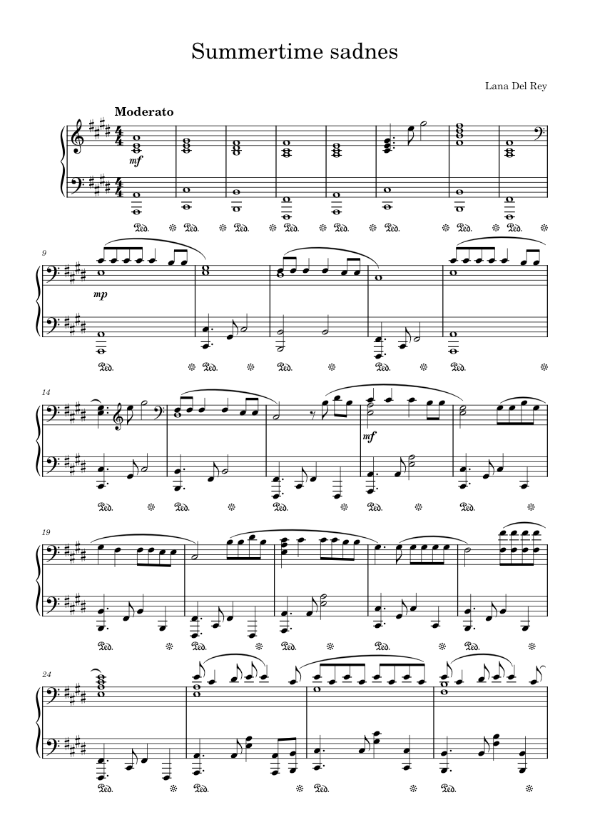 Summertime sadness Lana Del Rey Sheet music for Piano (Solo
