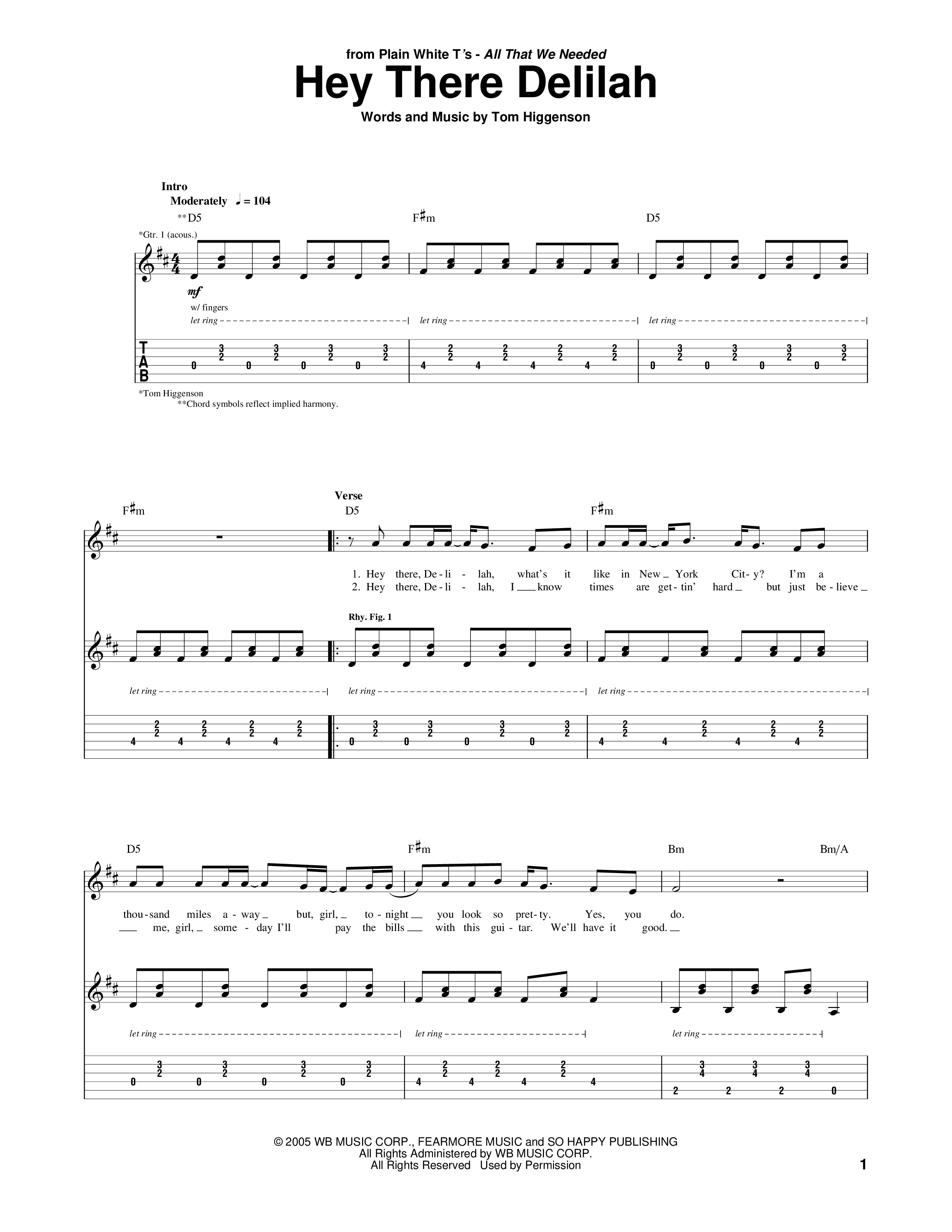 Play Official version of Hey there delilah Sheet Music by Plain White T's for Guitar | MuseScore.com