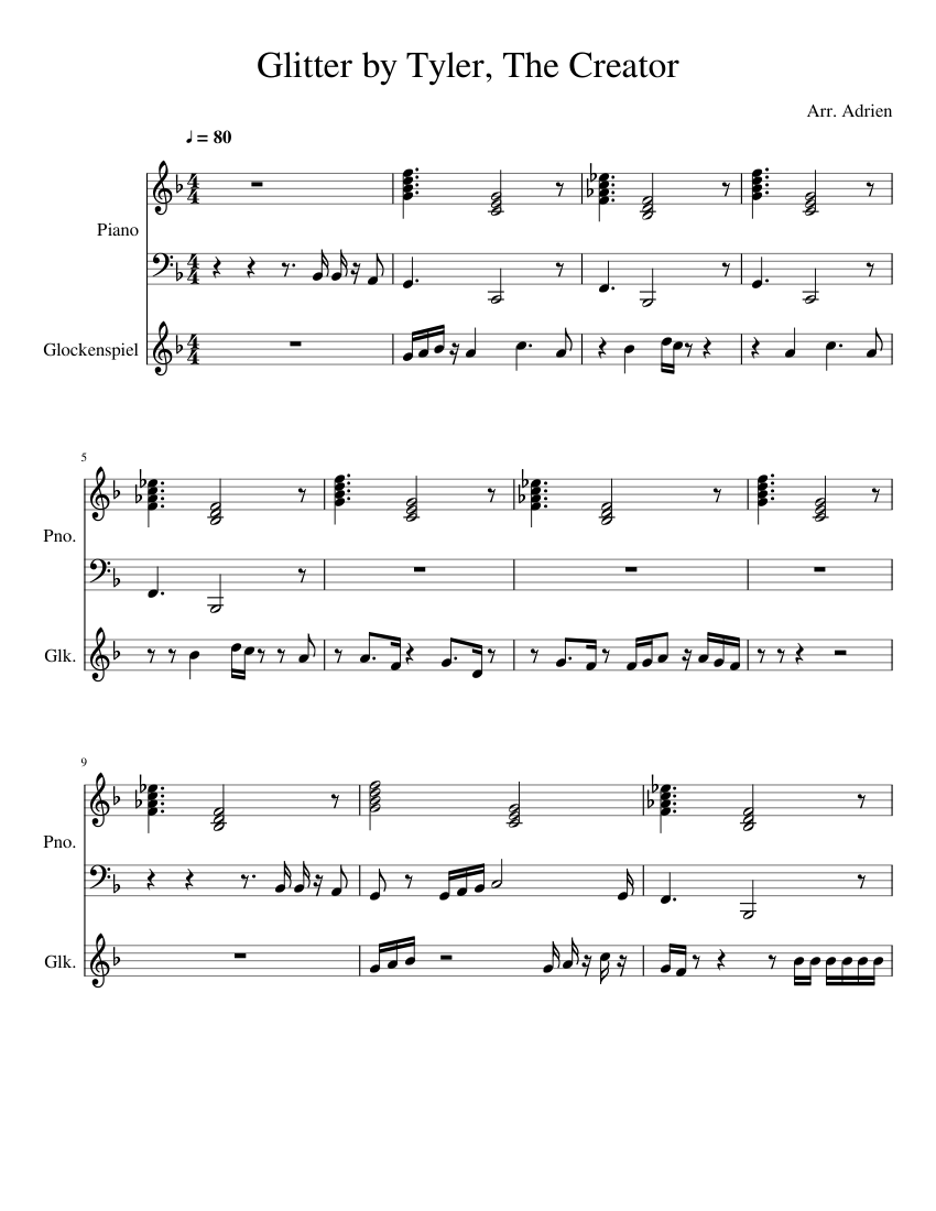 Glitter by Tyler, The Creator Sheet music for Piano, Glockenspiel (Mixed  Duet) | Musescore.com