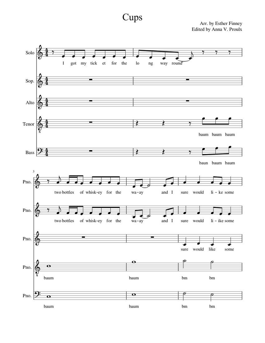 Cups SATB Sheet music for Piano (Mixed Quintet) Download and print in