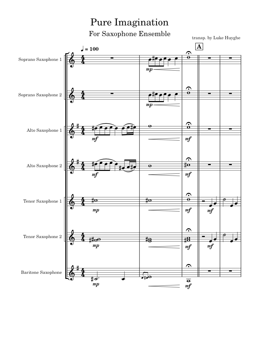Pure Imagination Jersey Surf wake up for Sax Ensemble Sheet music for Saxophone alto