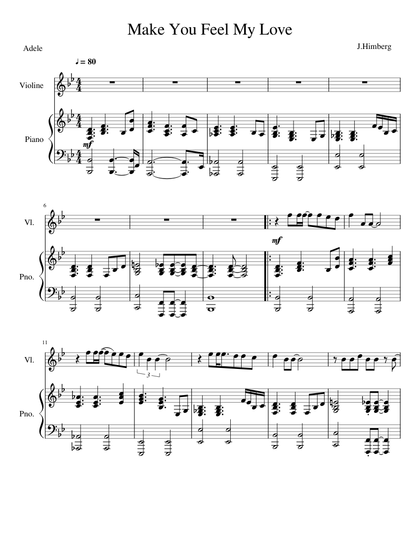 Make You Feel My Love Sheet music for Piano, Violin (Solo) | Musescore.com