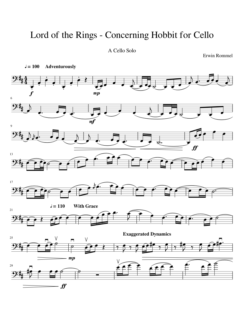 Lord of the Rings - Concerning Hobbit for Cello Sheet music for Cello  (Solo) | Musescore.com