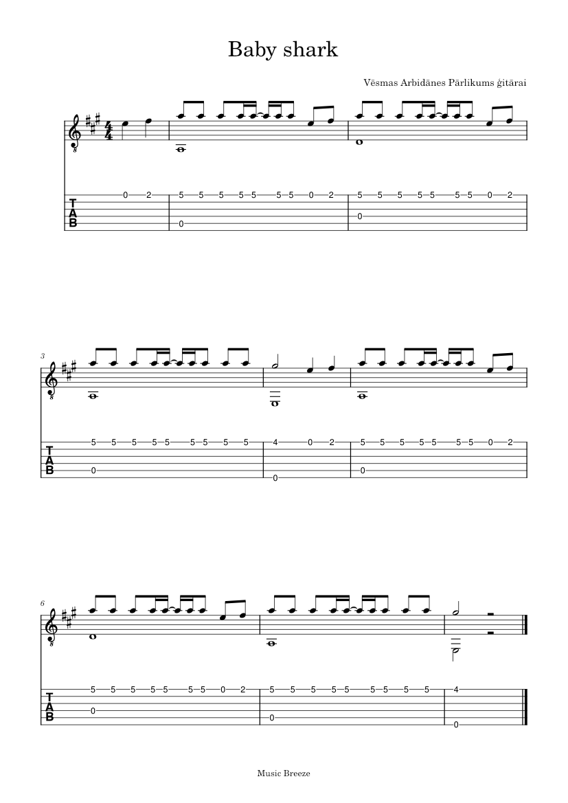 Baby Shark PINKFONG Baby Shark Sheet Music For Guitar Solo Baby Shark PINKFONG Baby Shark Sheet Music For Guitar Solo