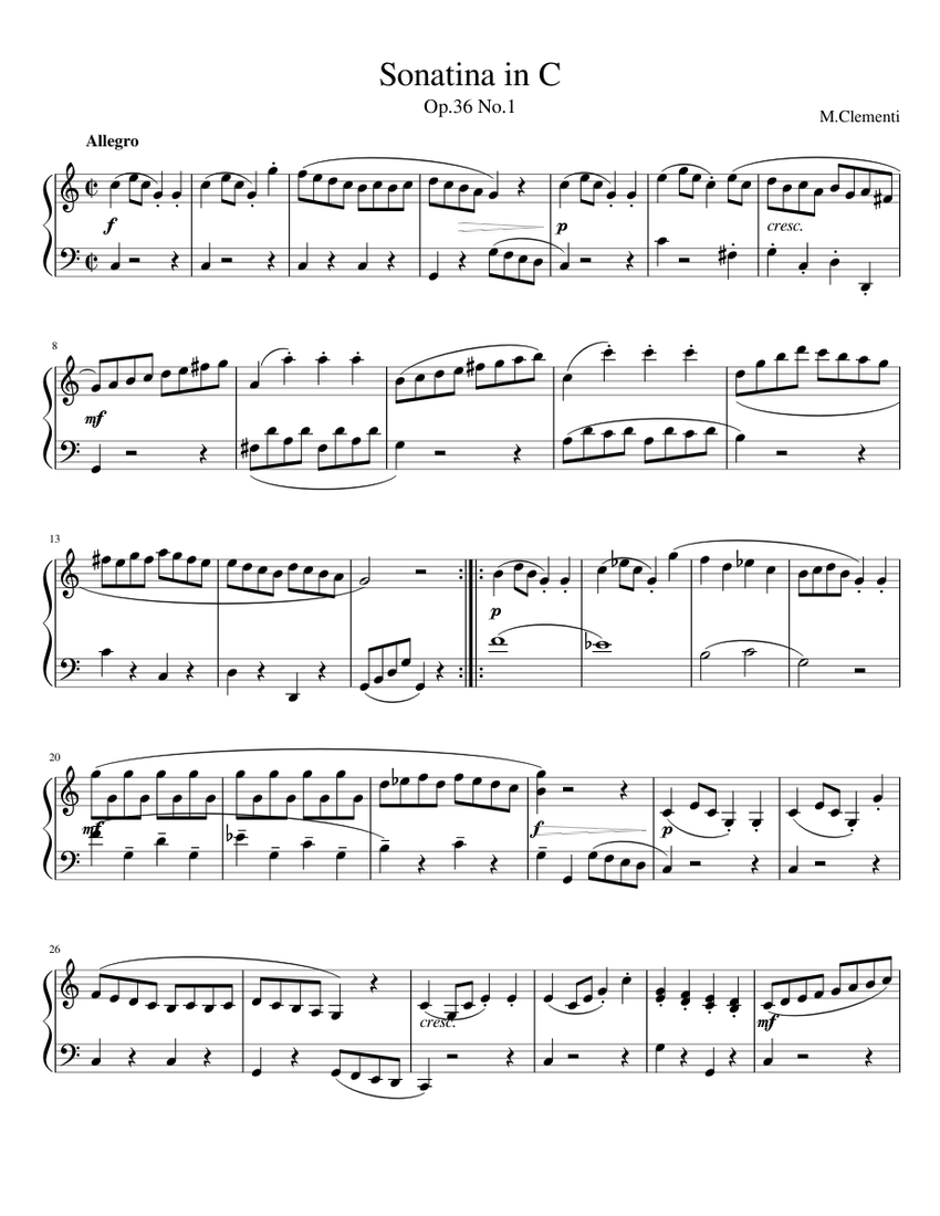M.Clementi: Sonatina in C Op.36 No.1 Sheet music for Piano (Solo ...