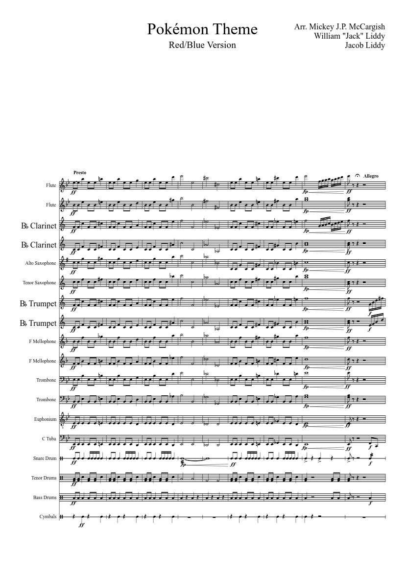 Pokémon Red and Blue March : Walking through Kanto Sheet music for  Trombone, Euphonium, Tuba, Flute & more instruments (Concert Band)