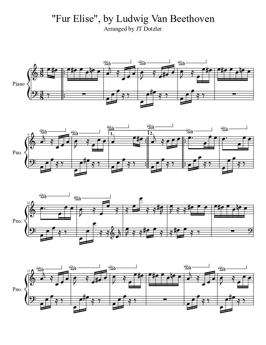 Fur Elise", by Ludwig Van Beethoven Sheet music for Piano (Solo) |  Musescore.com