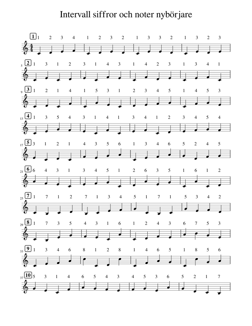 Intervall siffror noter nybörjare Sheet music for Piano (Solo) |  Musescore.com