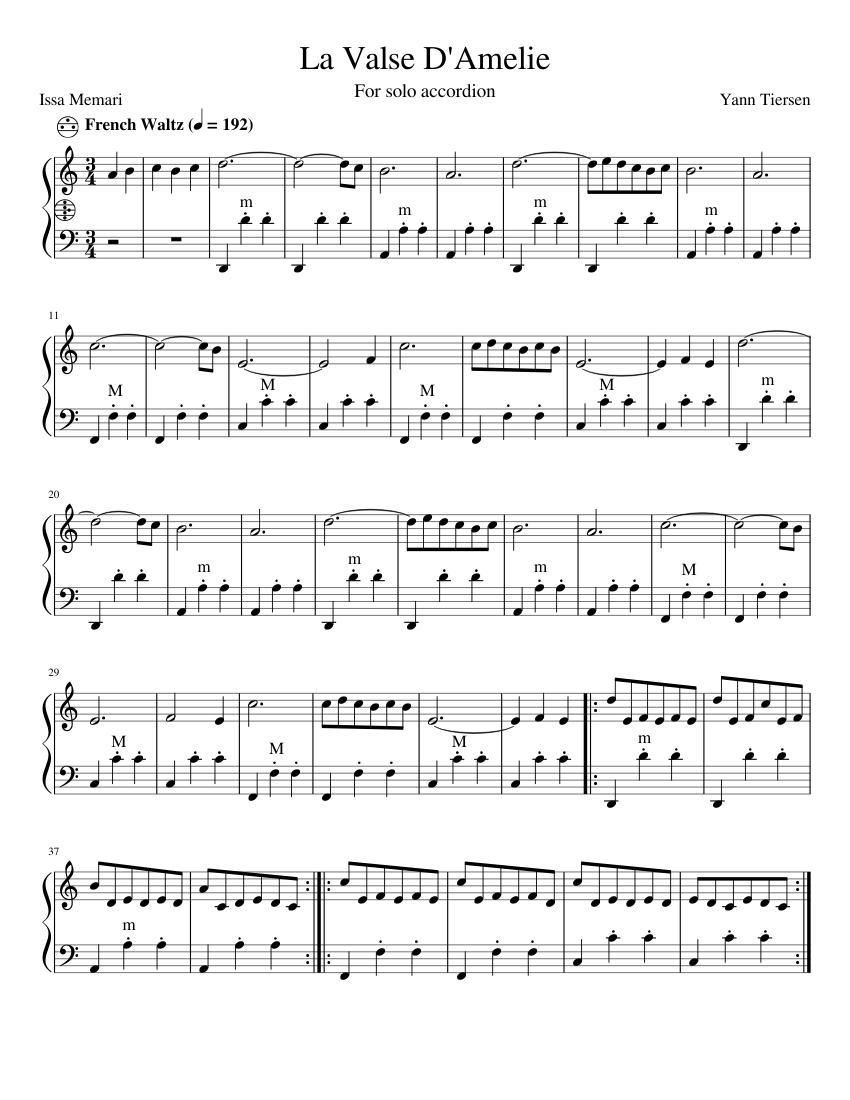 La Valse D Amelie Sheet Music For Accordion Solo Musescore Com Noten zum film 'die fabelhafte welt der amelie' von yann tiersen. la valse d amelie sheet music for