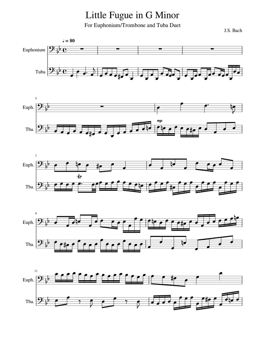 Little Fugue in G Minor Tuba & Euph duet Sheet music for Euphonium ...