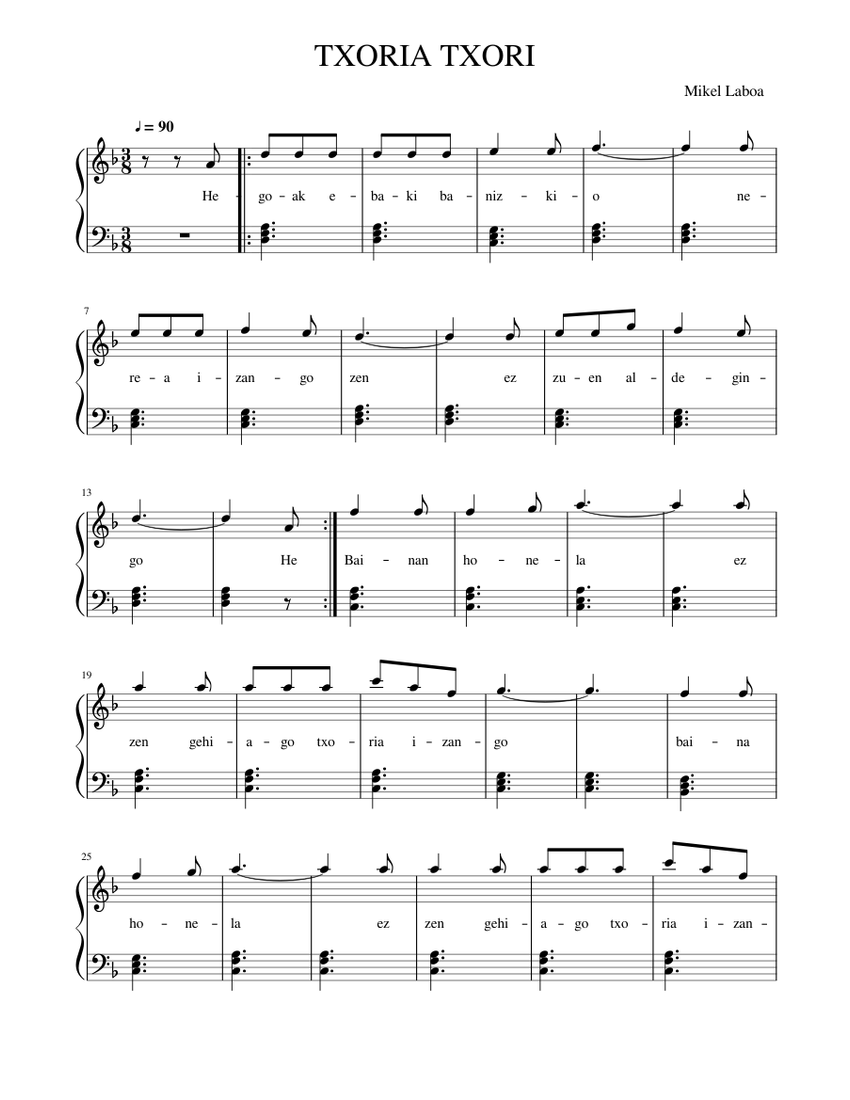 TXORIA TXORI Sheet music for Piano (Solo) | Musescore.com
