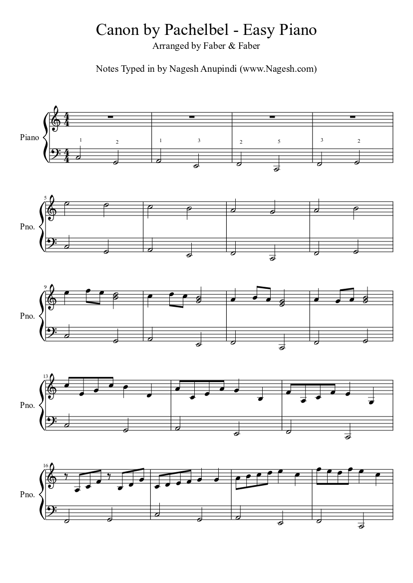 Canon by Pachelbel - Easy Piano Sheet music for Piano (Solo) | Musescore.com