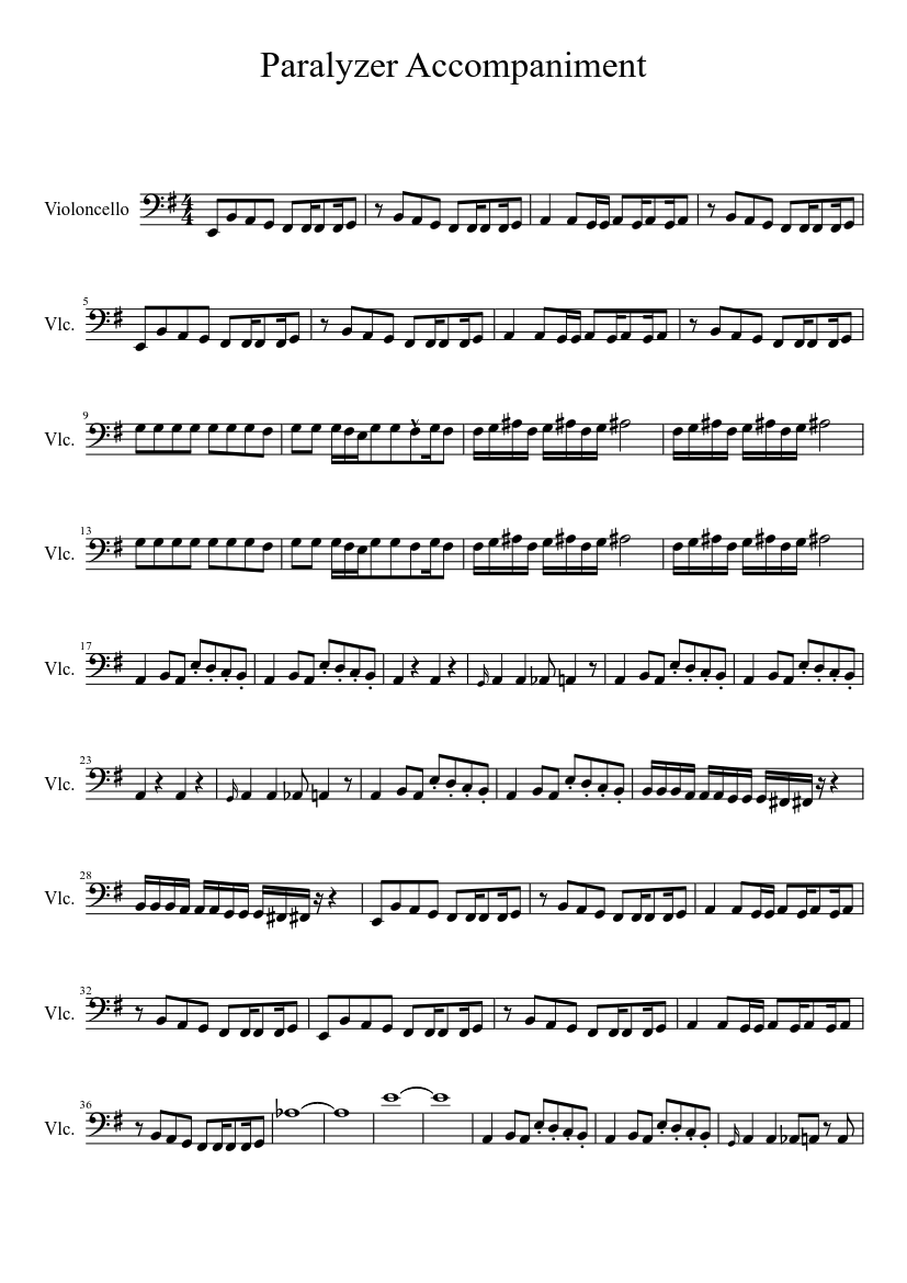 Paralyzer Cello Accompaniment Sheet Music For Cello Solo Musescore Com