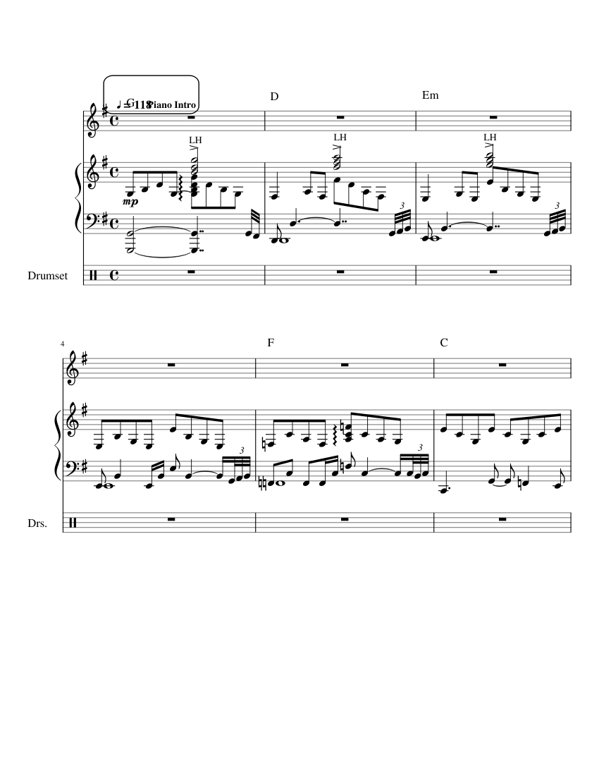 Free bird - Lynyrd Skynyrd Sheet music for Piano, Vocals, Drum group (Solo)  | Musescore.com