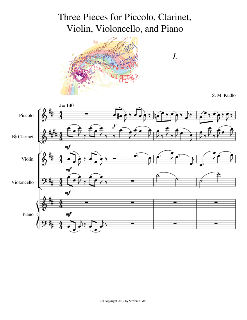 Three Pieces for Piccolo, Clarinet, Violin, Violoncello, and Piano by ...