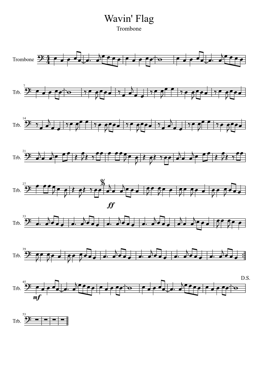 Wavin' Flag Sheet music for Trombone (Solo) | Musescore.com