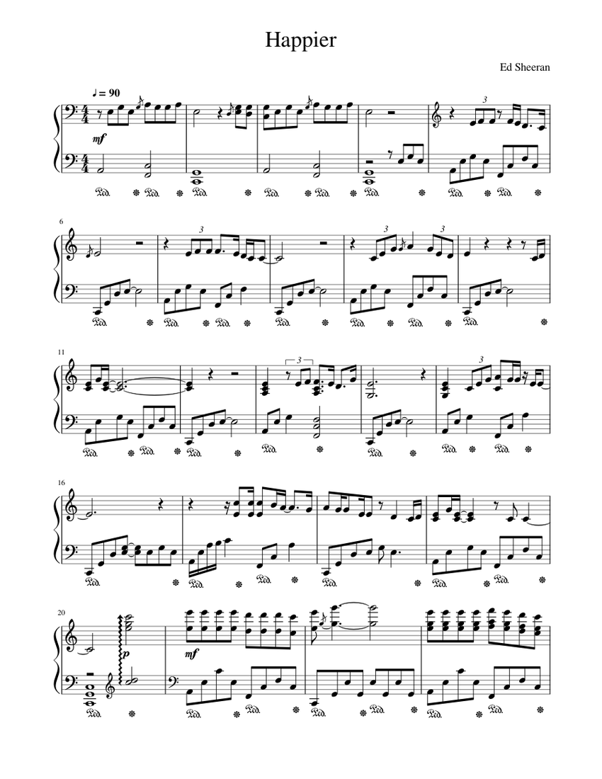 Ed Sheeran - Happier Sheet music for Piano (Solo) | Musescore.com