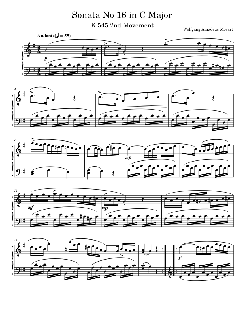 Piano Sonata No.16 in C major, K.545 – Wolfgang Amadeus Mozart Sheet ...