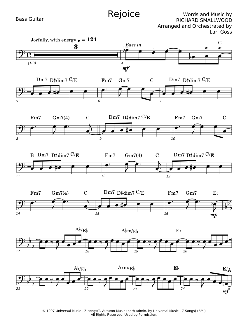 Rejoice - Richard Smallwood Sheet music for Bass guitar (Solo) | Musescore.com