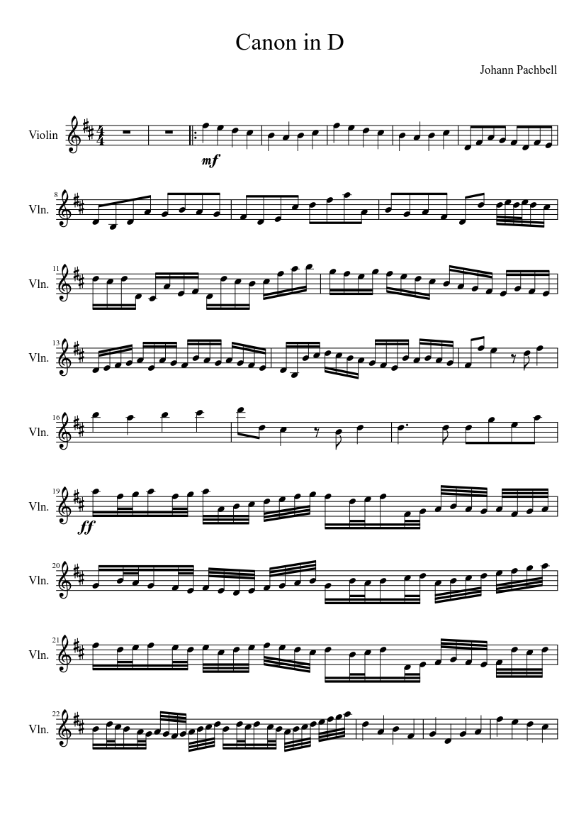 Canon In D Violin Solo Sheet Music For Violin Solo Musescore Com