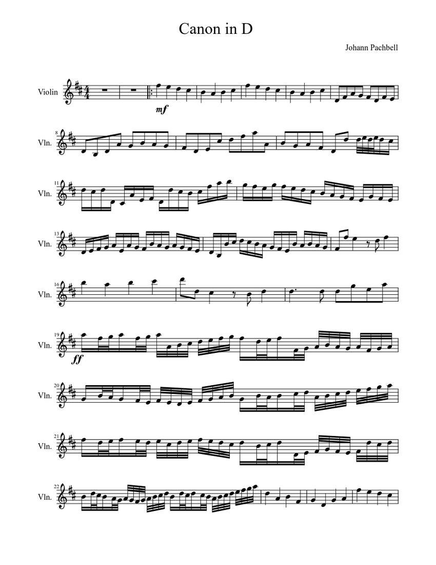 Canon In D Violin Solo Sheet Music For Violin Solo Musescore Com