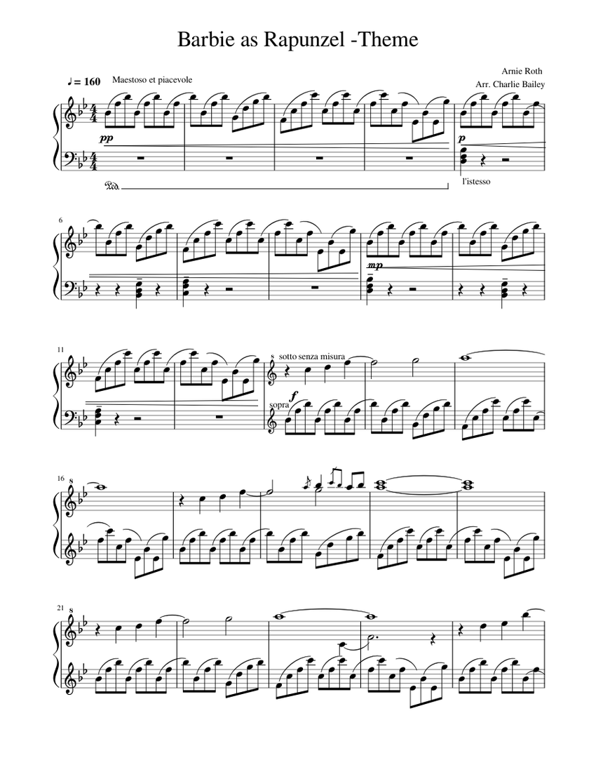 Barbie as Rapunzel -Theme Sheet music for Piano (Solo) | Musescore.com