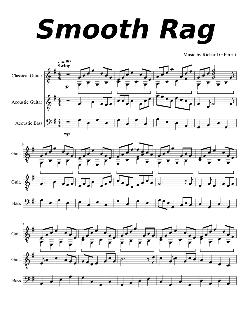 Smooth Rag Sheet music for Guitar, Bass guitar (Mixed Trio) | Musescore.com