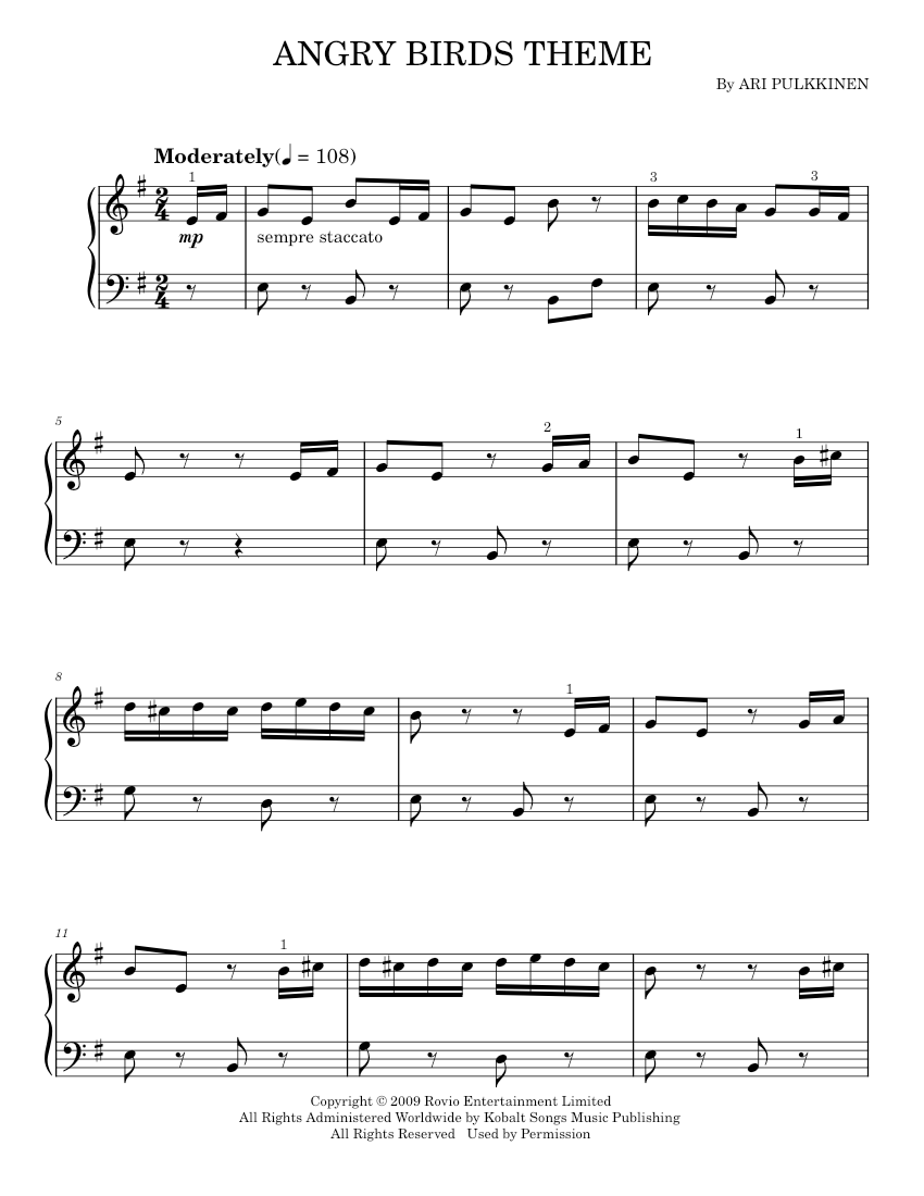 Play Official version of Angry Birds Theme Sheet Music by Ari Pulkkinen ...