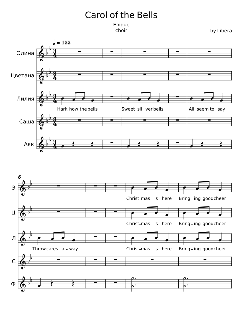 Carol of the Bells - Libera Sheet Music for Piano, Synthesizer (Mixed ...