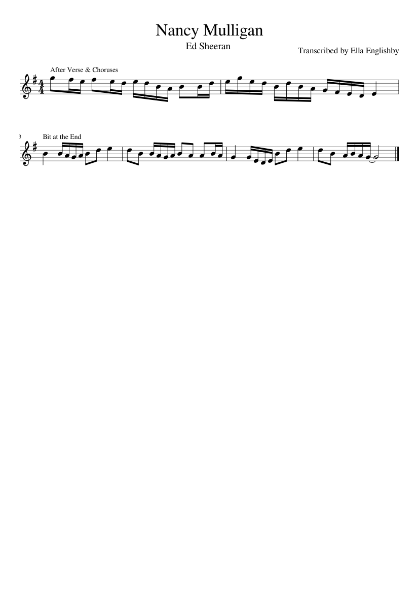 Nancy Mulligan - Ed Sheeran Sheet music for Piano (Solo) Easy |  Musescore.com