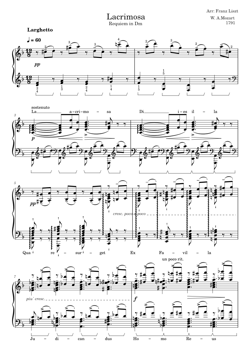 Mozart-Lacrimosa, Piano solo [arr. Liszt] Sheet Music for Piano (Solo ...
