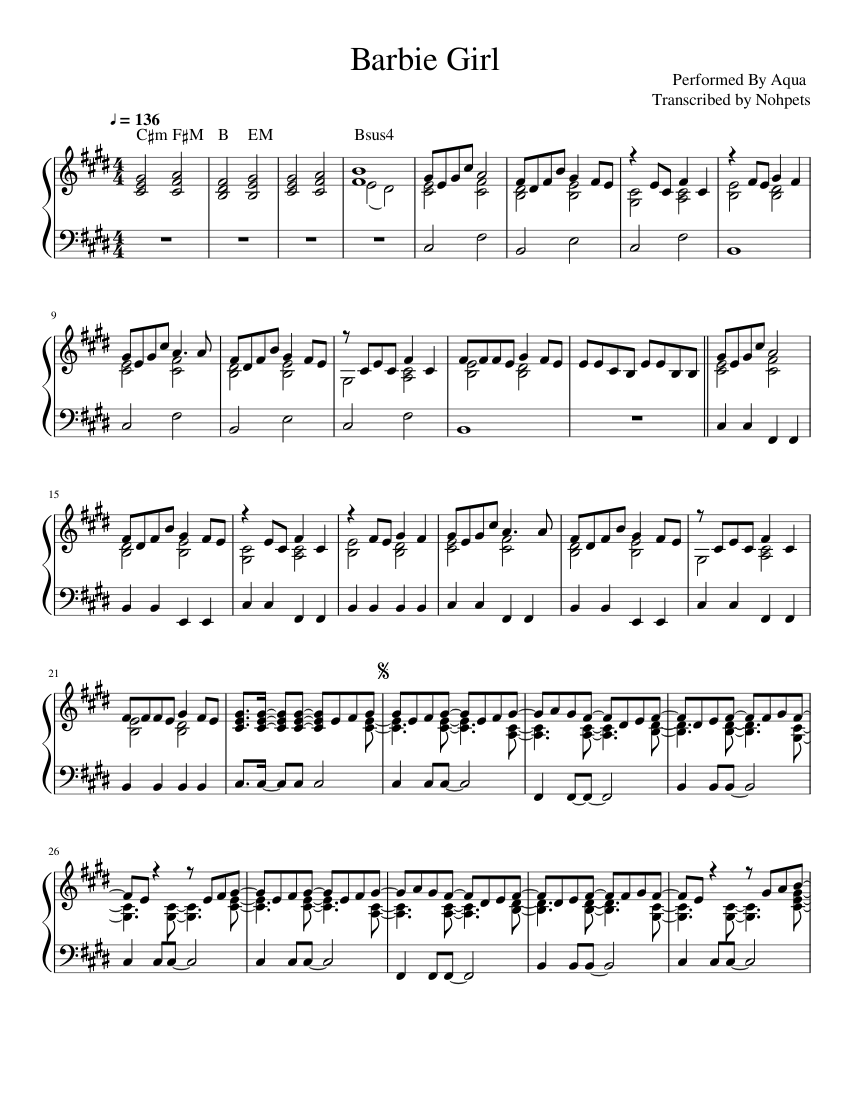 Barbie Girl music Piano (Solo) | Musescore.com