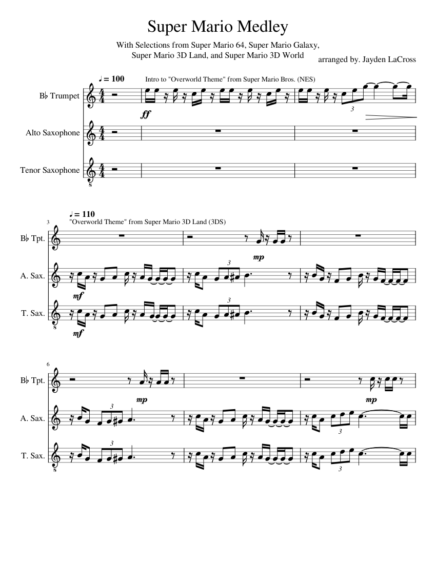 Super Mario Medley Sheet music for Saxophone alto, Saxophone tenor ...