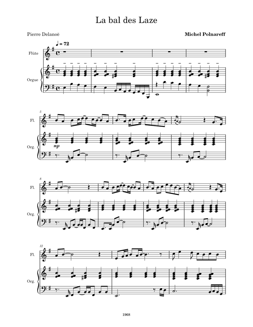 Le bal des Laze - Michel Polnareff Sheet music for Organ, Flute (Mixed  Duet) | Musescore.com