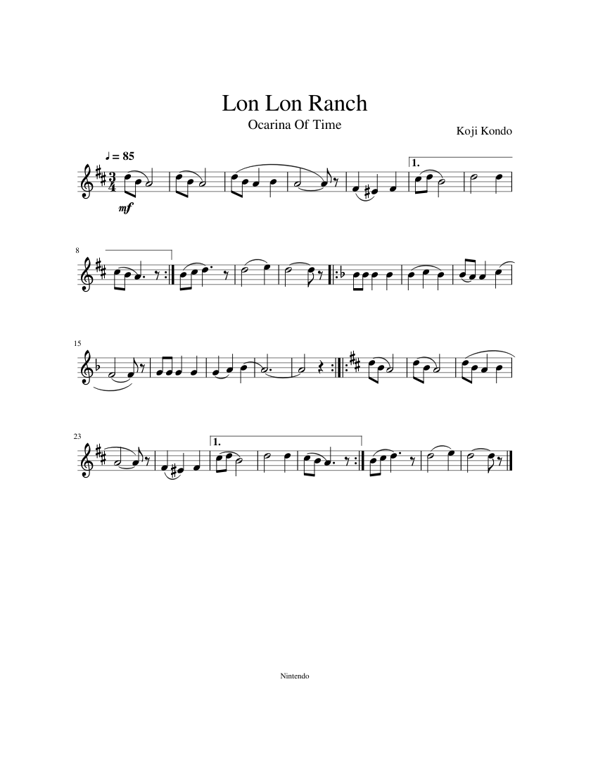 The Legend of Zelda: Ocarina of Time - Lon Lon Ranch   -  Lead Sheets for Video Game Music
