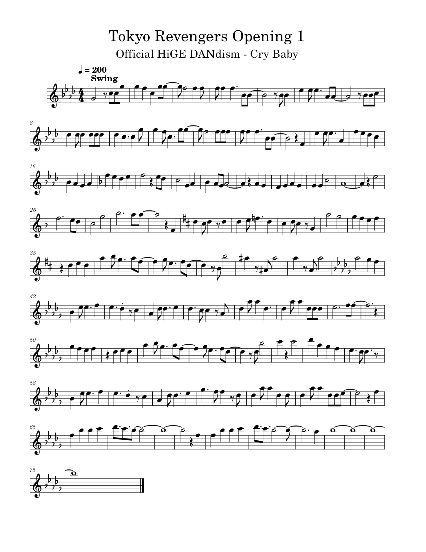 Tokyo Revengers Opening 1 Sheet Music For Flute Solo Download And Print In Pdf Or Midi Free Sheet Music For Cry Baby By Official Hige Dandism Musescore Com