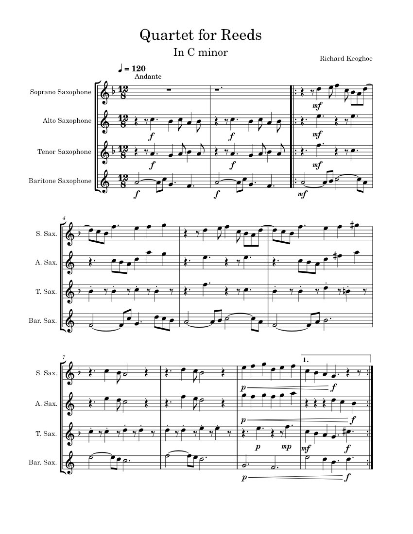 Quartet Sheet music for Saxophone alto, Saxophone tenor, Saxophone baritone, Saxophone soprano ...