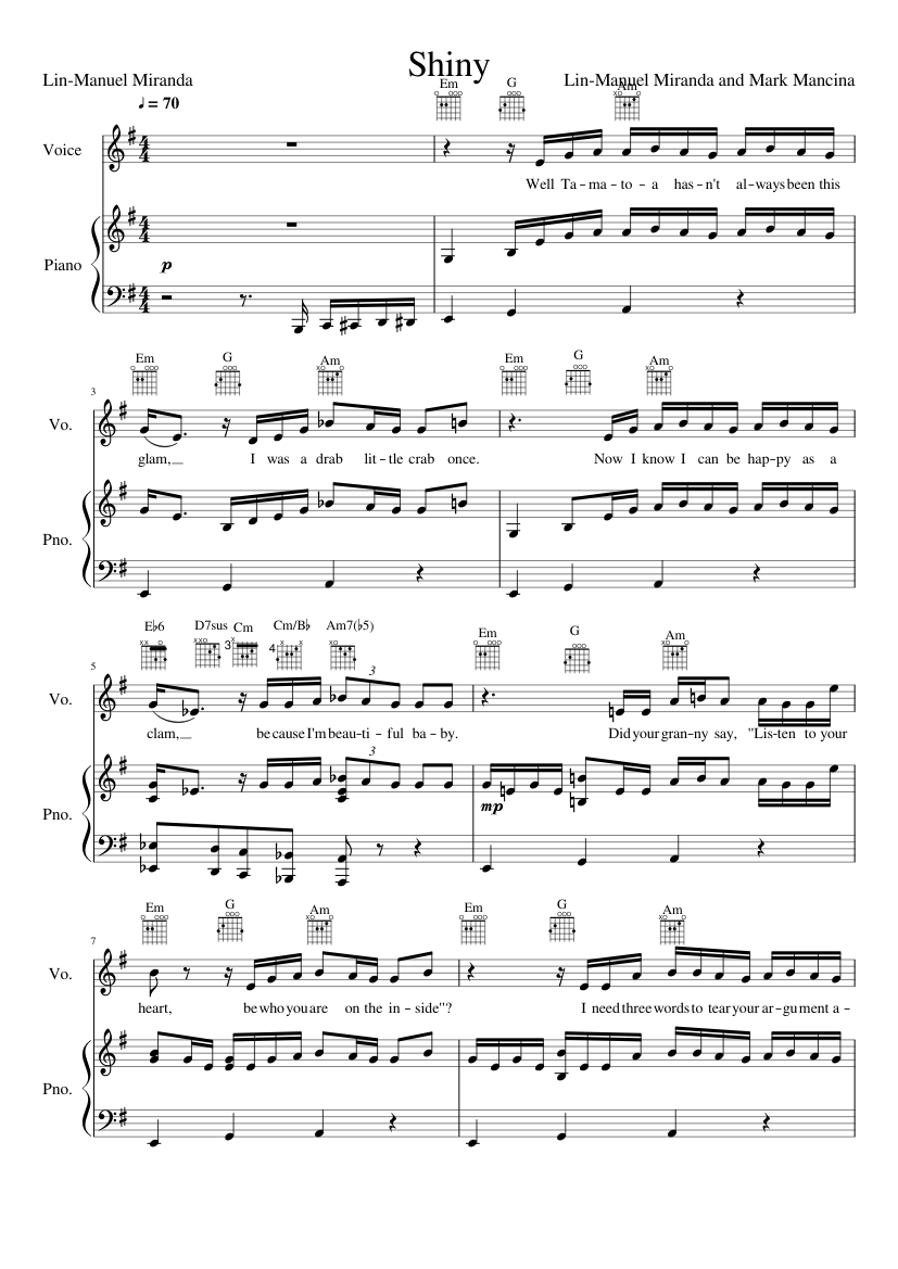 Shiny - Moana Sheet music for Piano, Vocals (Piano-Voice) | Musescore.com