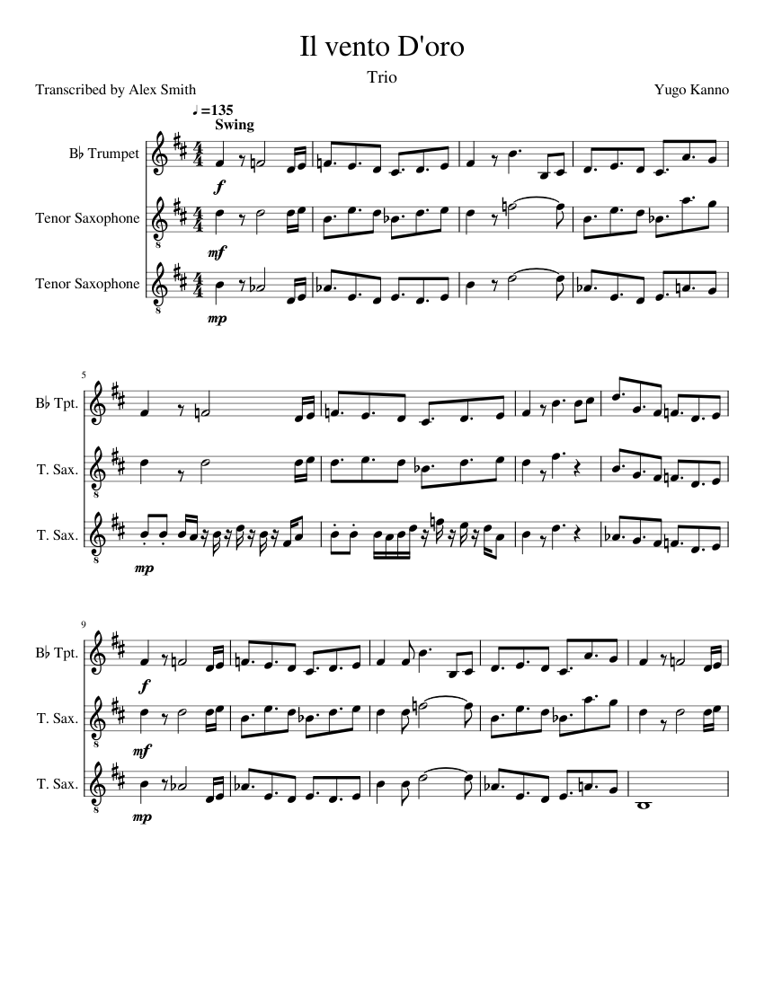 Il vento D'oro but only the good part Sheet music for Saxophone tenor,  Trumpet in b-flat (Mixed Ensemble) | Musescore.com