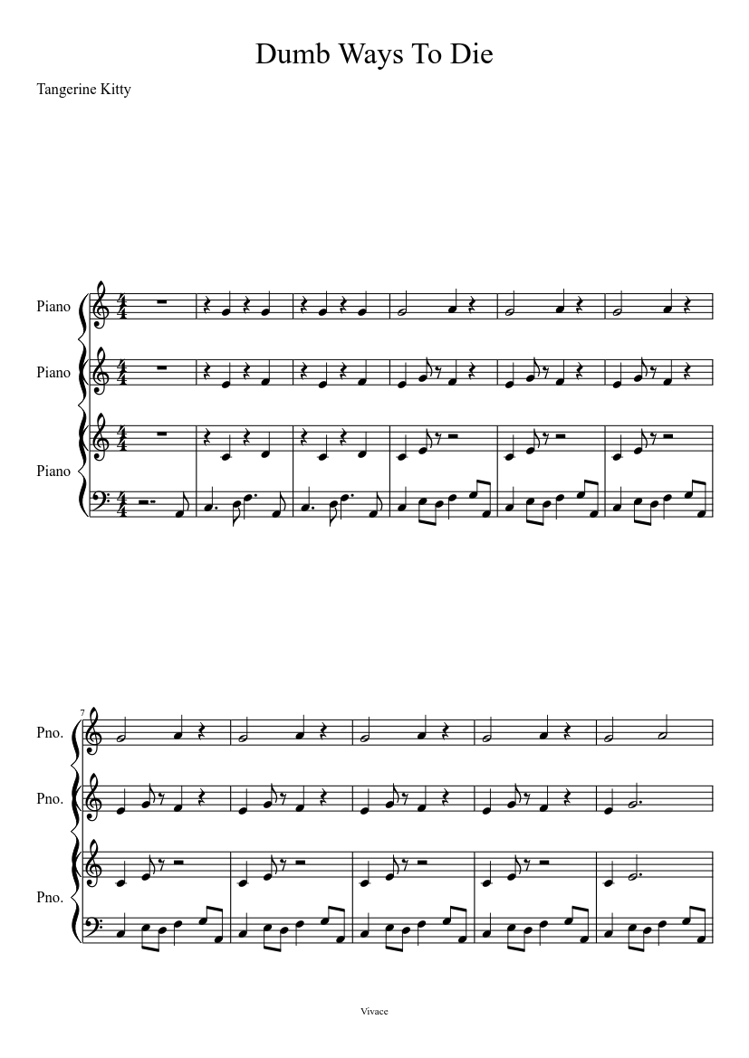 Dumb Ways To Die Sheet music for Piano (Mixed Trio)