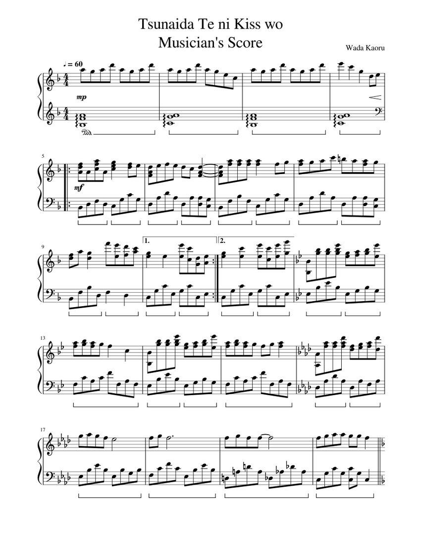 Tsunaida Te Ni Kiss Wo Musician S Score D Gray Man Sheet Music For Piano Solo Musescore Com