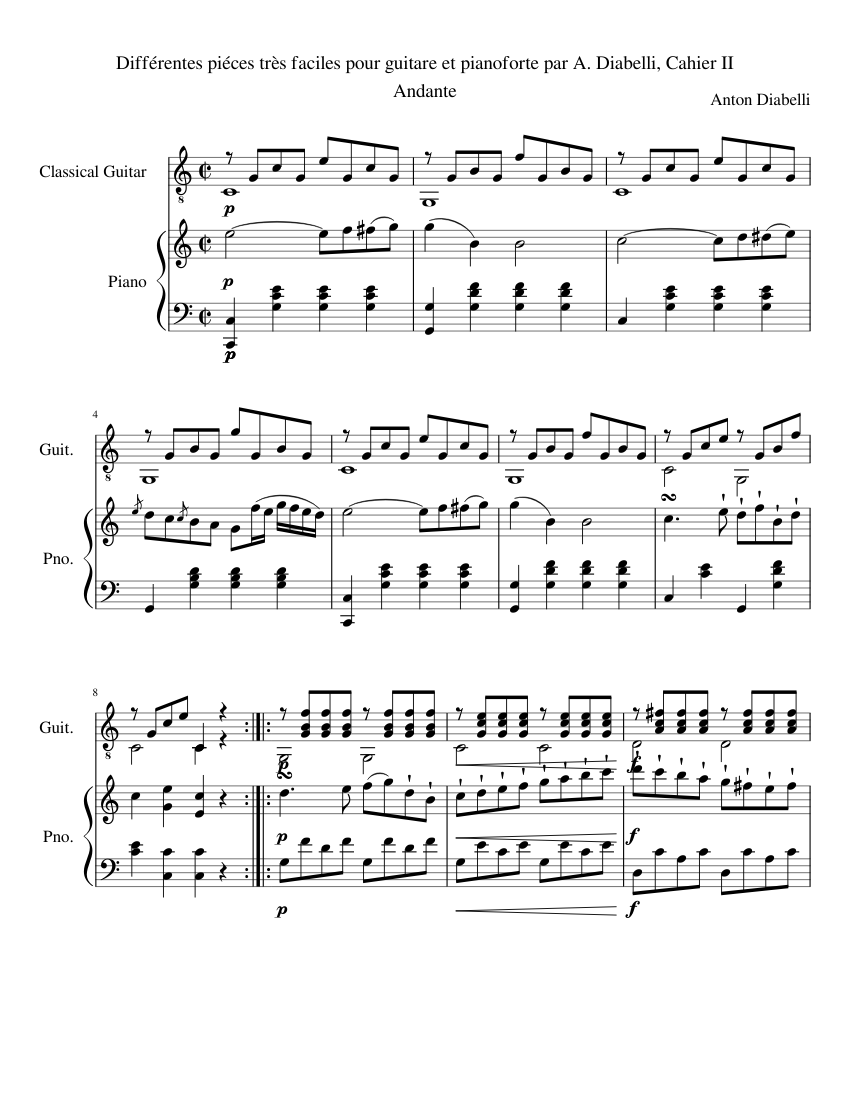 (WIP) Diabelli - Différentes piéces très faciles pour guitare et pianoforte par A. Diabelli Cahier II - Andante